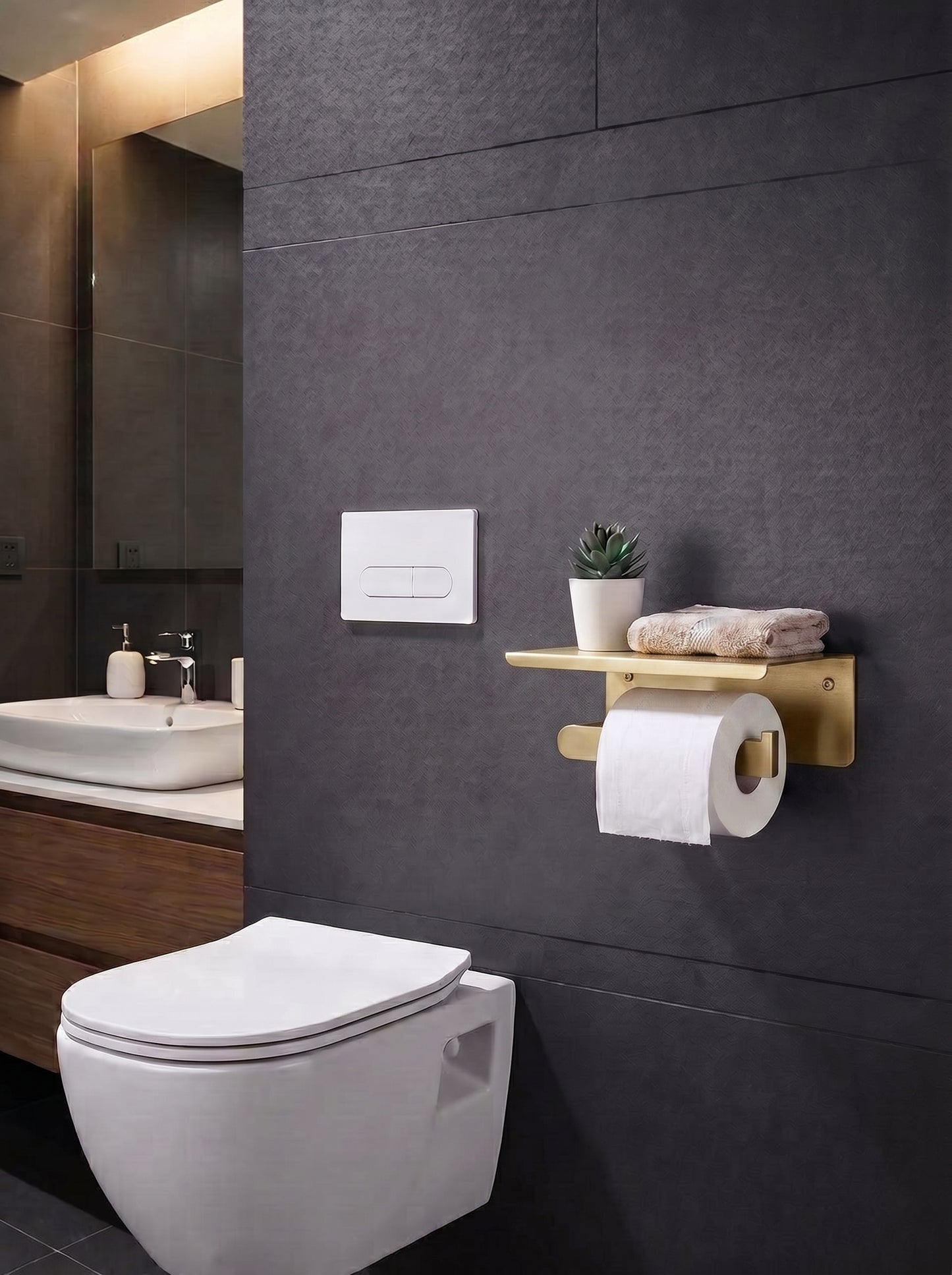 Porte-Papier Toilette avec Étagère en Laiton Massif - BOLOGNA