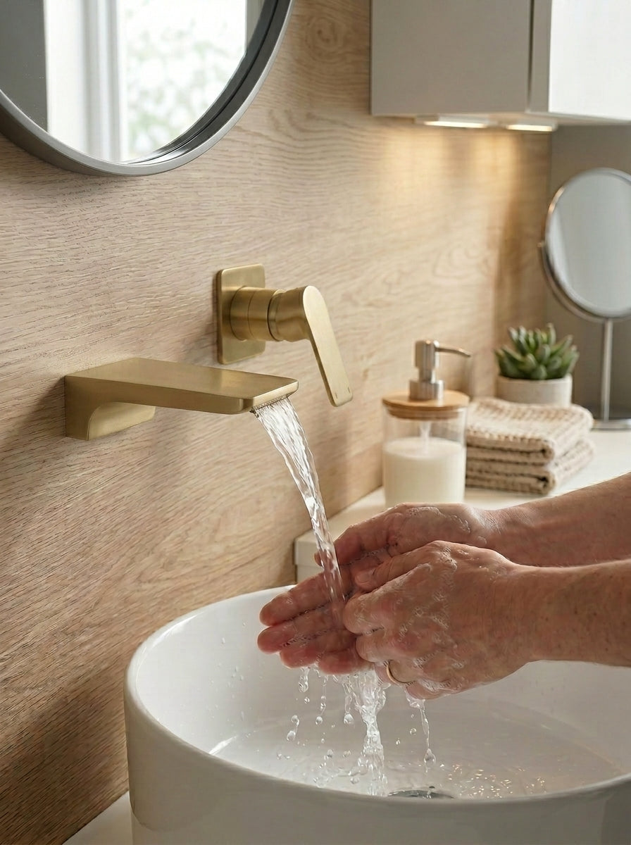 Mitigeur Lavabo Mural Encastrable en Laiton Massif - ARIA - Noir Mat