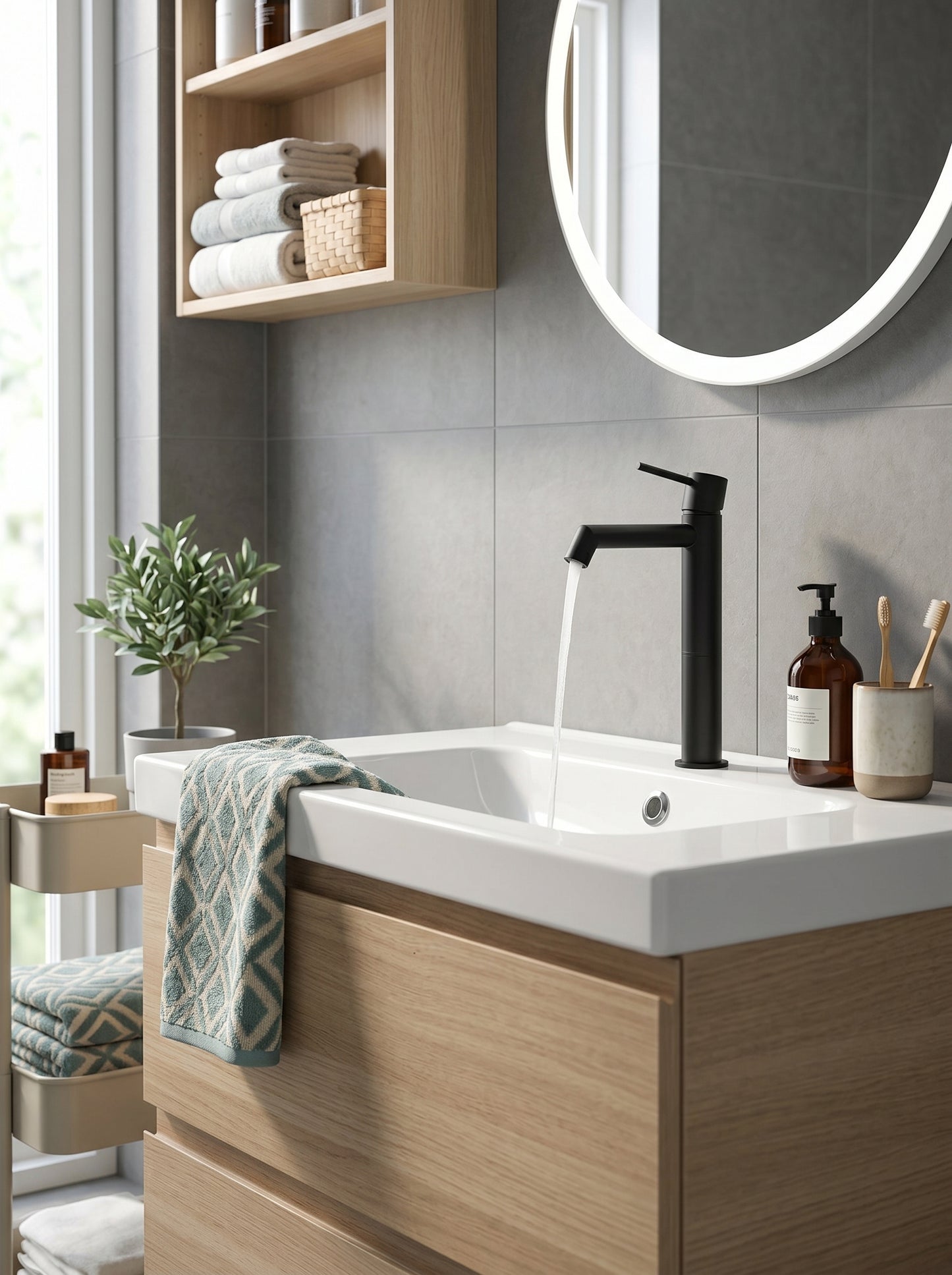 Mitigeur Lavabo Surélevé en Laiton Massif - RIVA - Gris Gunmetal