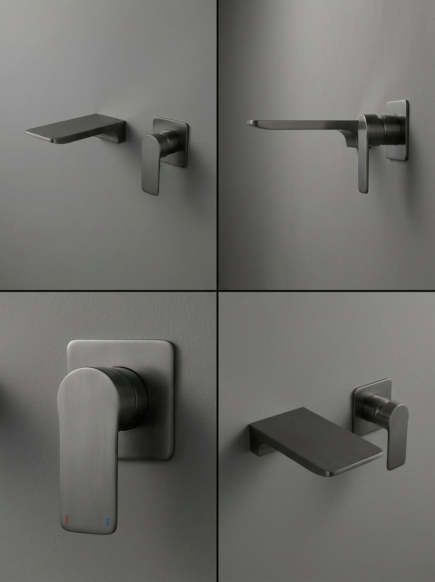 Mitigeur Lavabo Mural Encastrable en Laiton Massif - ARIA - Gris Gunmetal