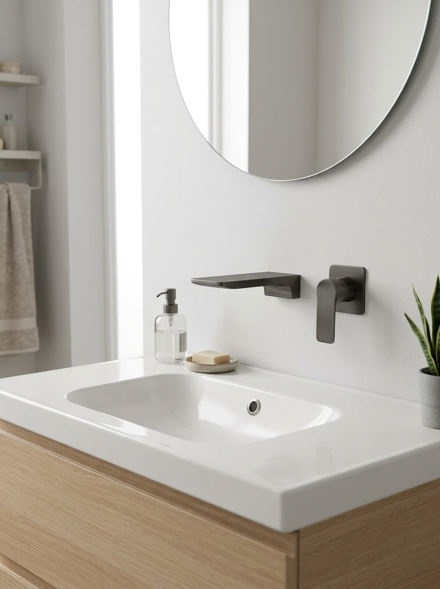 Mitigeur Lavabo Mural Encastrable en Laiton Massif - ARIA - Gris Gunmetal