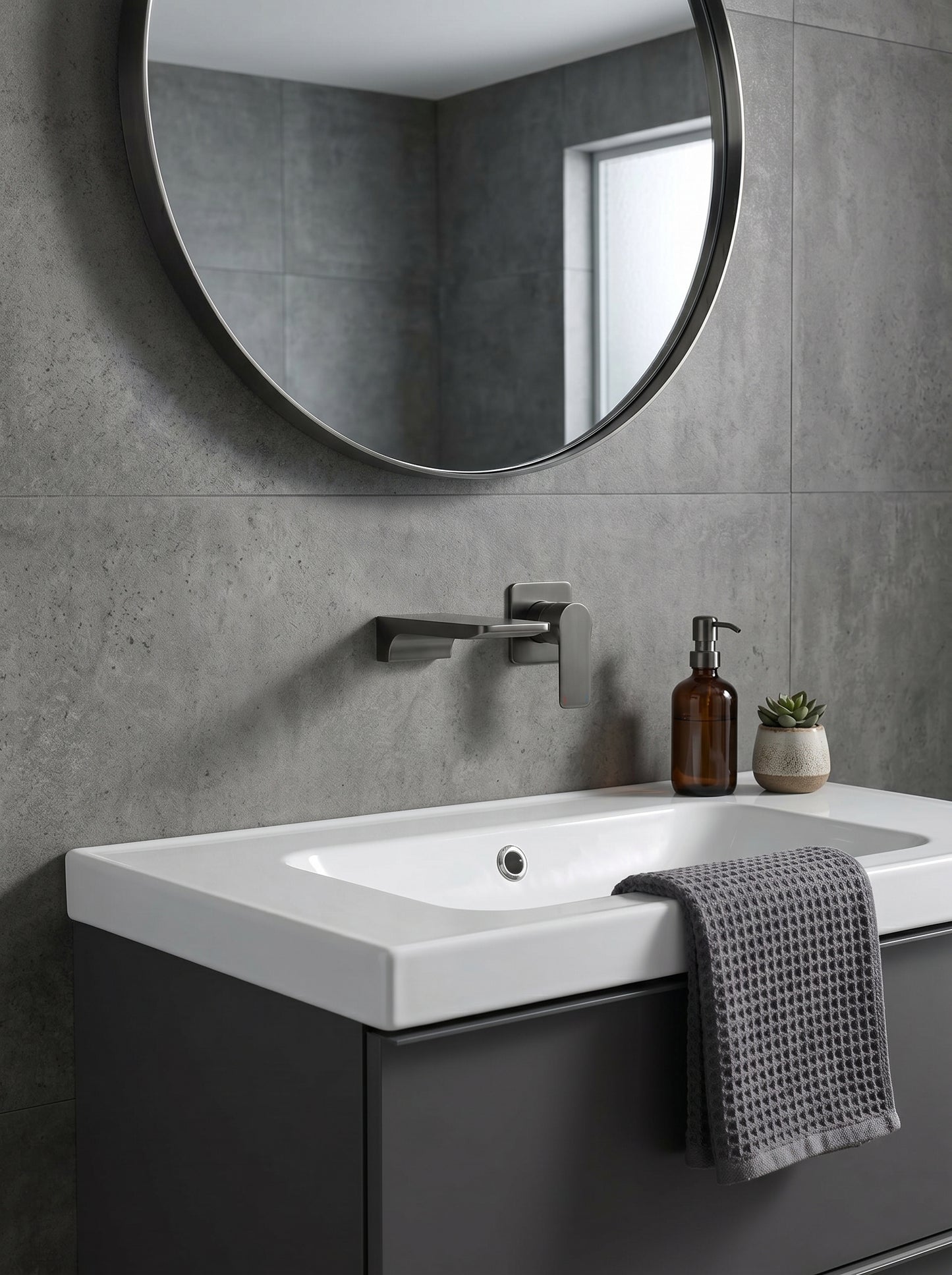 Mitigeur Lavabo Mural Encastrable en Laiton Massif - ARIA - Gris Gunmetal