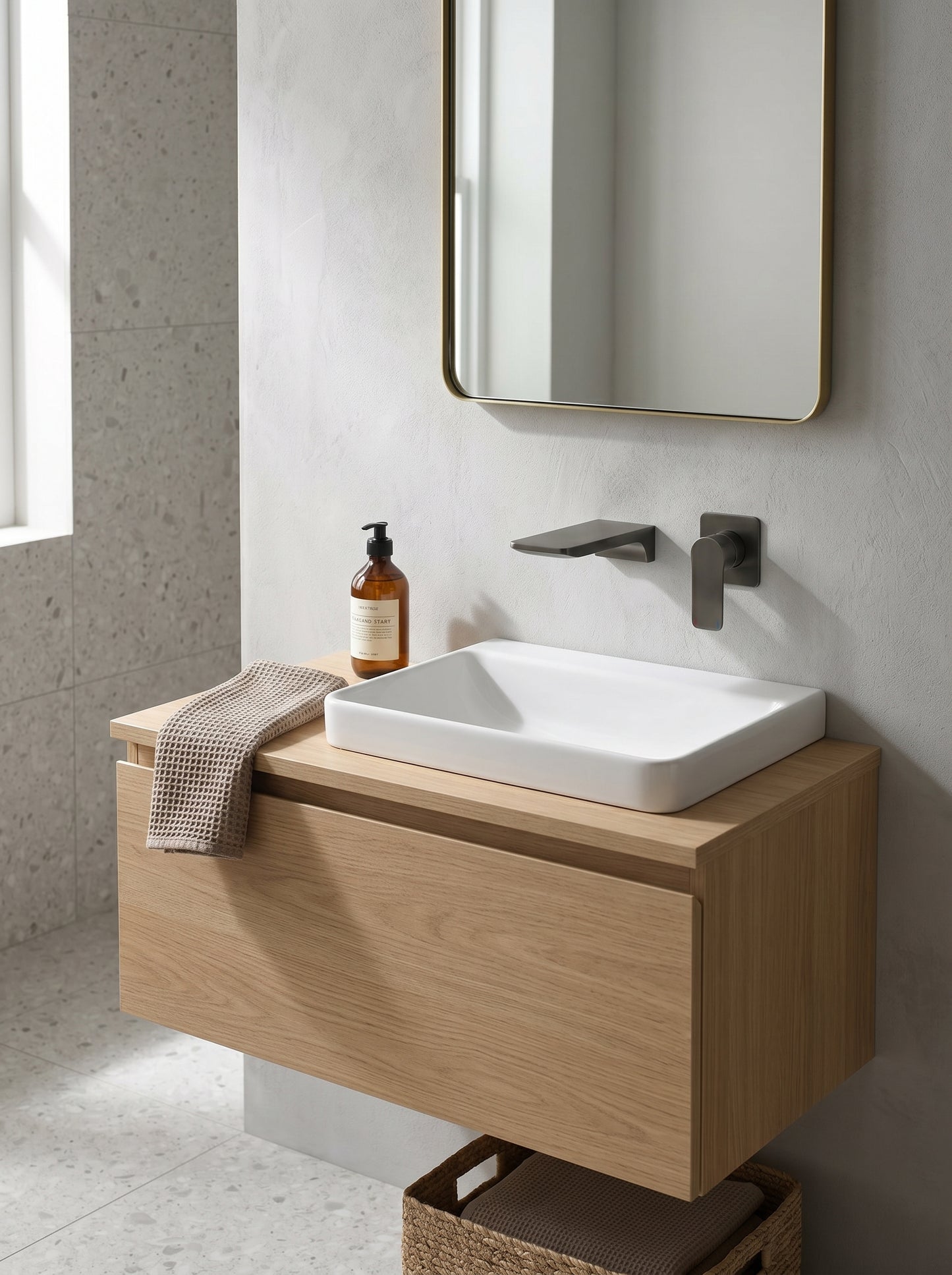 Mitigeur Lavabo Mural Encastrable en Laiton Massif - ARIA - Gris Gunmetal