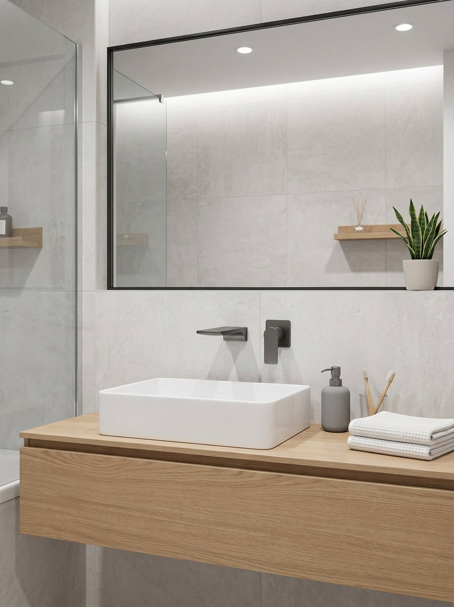 Mitigeur Lavabo Mural Encastrable en Laiton Massif - ARIA - Gris Gunmetal